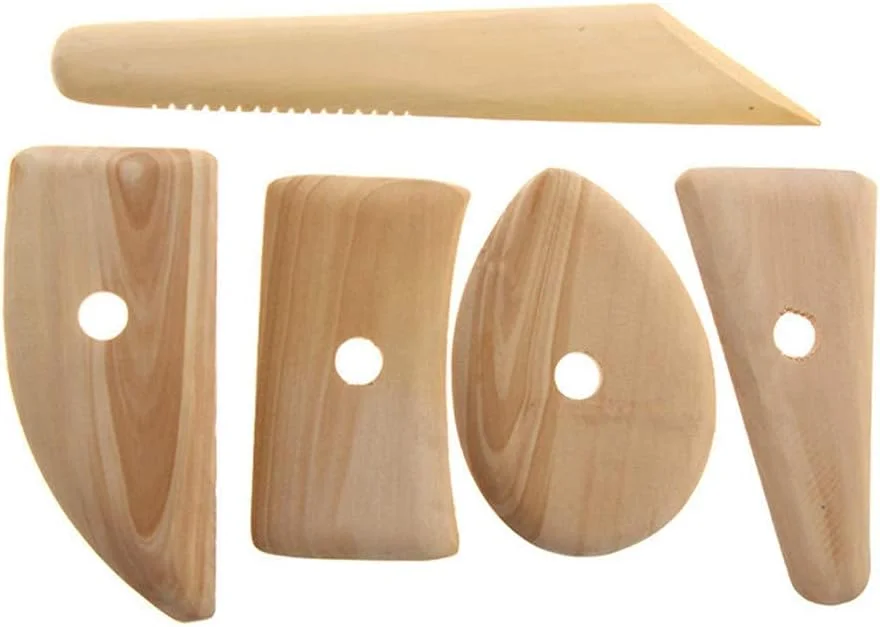 ابزار مجسمه سازی سفالی، 5 تکه ابزار چوبی سرامیک و مجسمه سازی