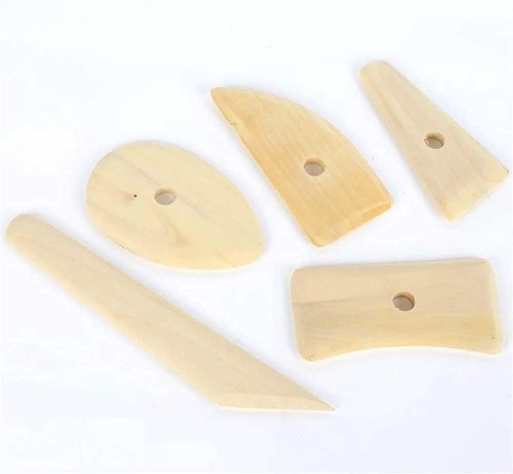 ابزار مجسمه سازی سفالی، 5 تکه ابزار چوبی سرامیک و مجسمه سازی