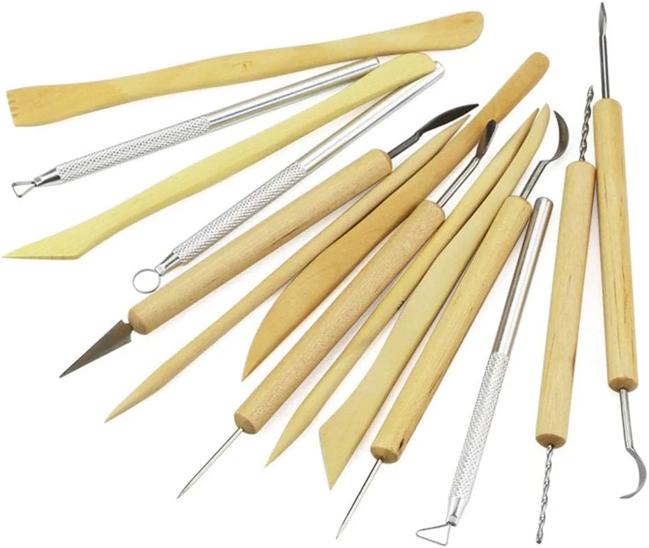 مجموعه 14 عددی ابزار مجسمه سازی و حکاکی سفال JTQDDT، ست حرفه ای دسته چوبی ابزار سفالگری سرامیکی برای سفال رسی، مجسمه سازی، DIY، مبتدیان