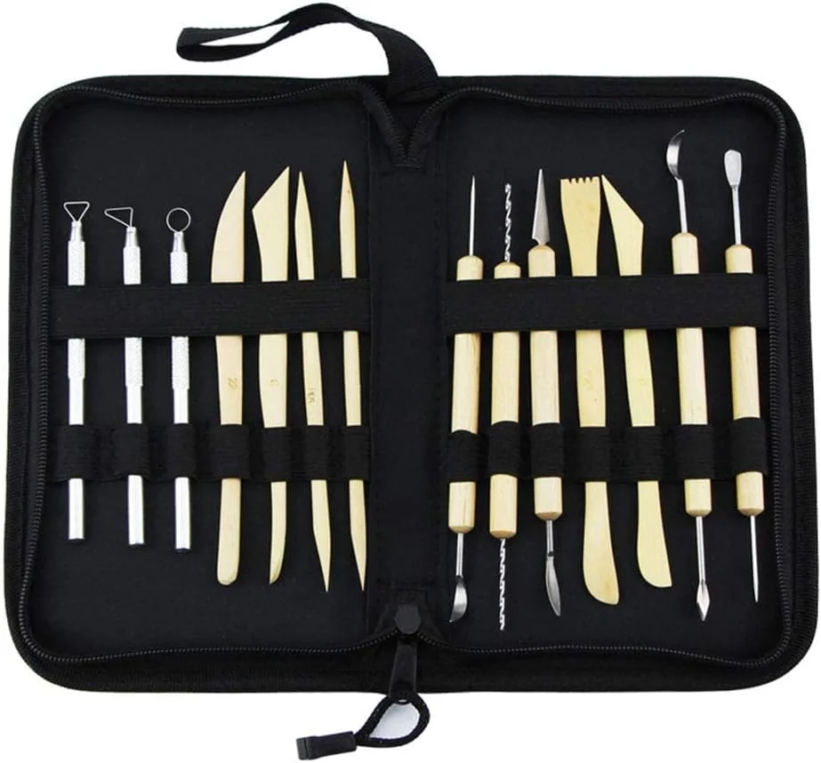 مجموعه 14 عددی ابزار مجسمه سازی و حکاکی سفال JTQDDT، ست حرفه ای دسته چوبی ابزار سفالگری سرامیکی برای سفال رسی، مجسمه سازی، DIY، مبتدیان