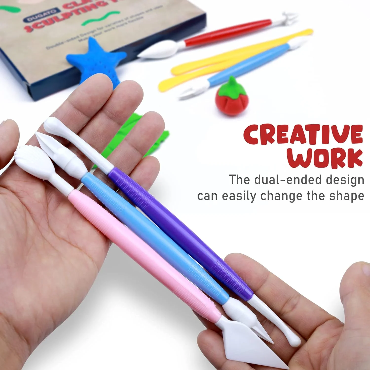 مجموعه ابزار مدل سازی خاک رس DUGATO، مجموعه 17 عددی ابزار سفالگری سرامیکی پلاستیکی، طراحی دو سر، رنگ های متنوع، برای شکل دادن و مجسمه سازی، کیت لوازم تزئینی برای کودکان مبتدی صنایع دستی DIY