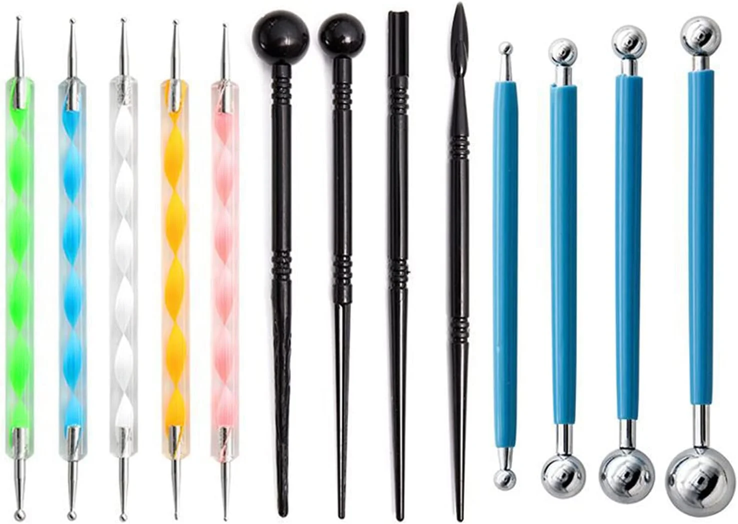 hesmartly ست 13 عددی ابزار نقطه گذاری استایلوس توپی، ابزار مجسمه سازی خاک رس برای نقاشی روی سنگ، طراحی مدل سازی سفالگری خاک رس، برجسته سازی ناخن
