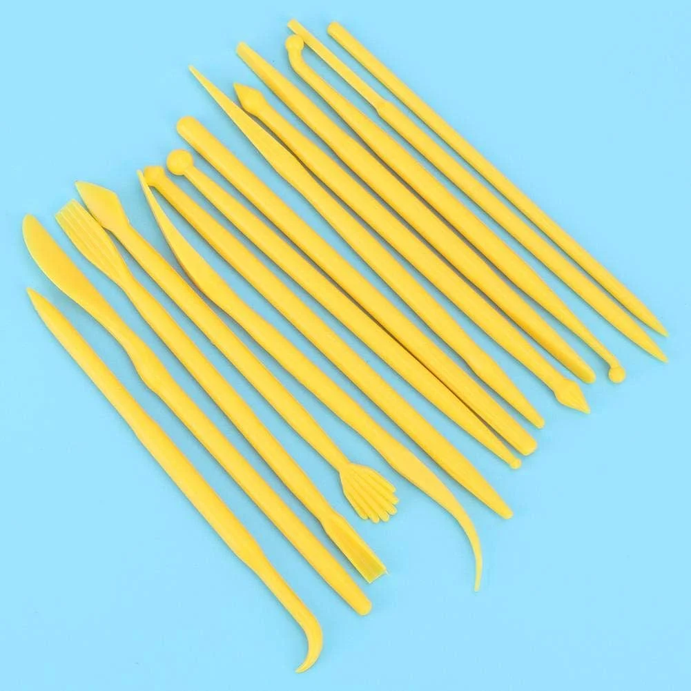 ابزار مجسمه سازی رسی، 14 عدد ابزار سفالگری حکاکی نرم با ظاهر جمع و جور، عمر طولانی برای خاک رس نرم خانگی (زرد)