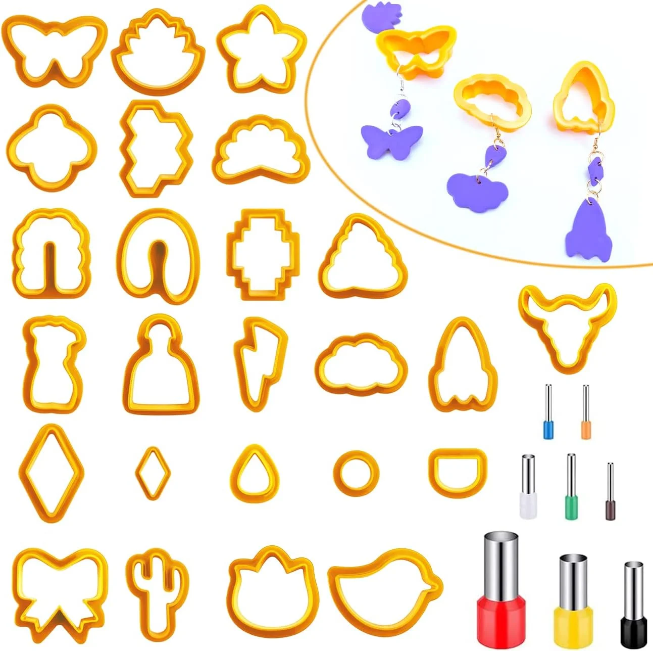 مجموعه 25 عددی کاتر خمیر پلیمری CKANDAY برای ساخت گوشواره به همراه 8 عدد ابزار پانچ، 33 عدد ابزار مجسمه سازی و قالب ابزار پانچ دایره ای شکل برای ساخت جواهرات