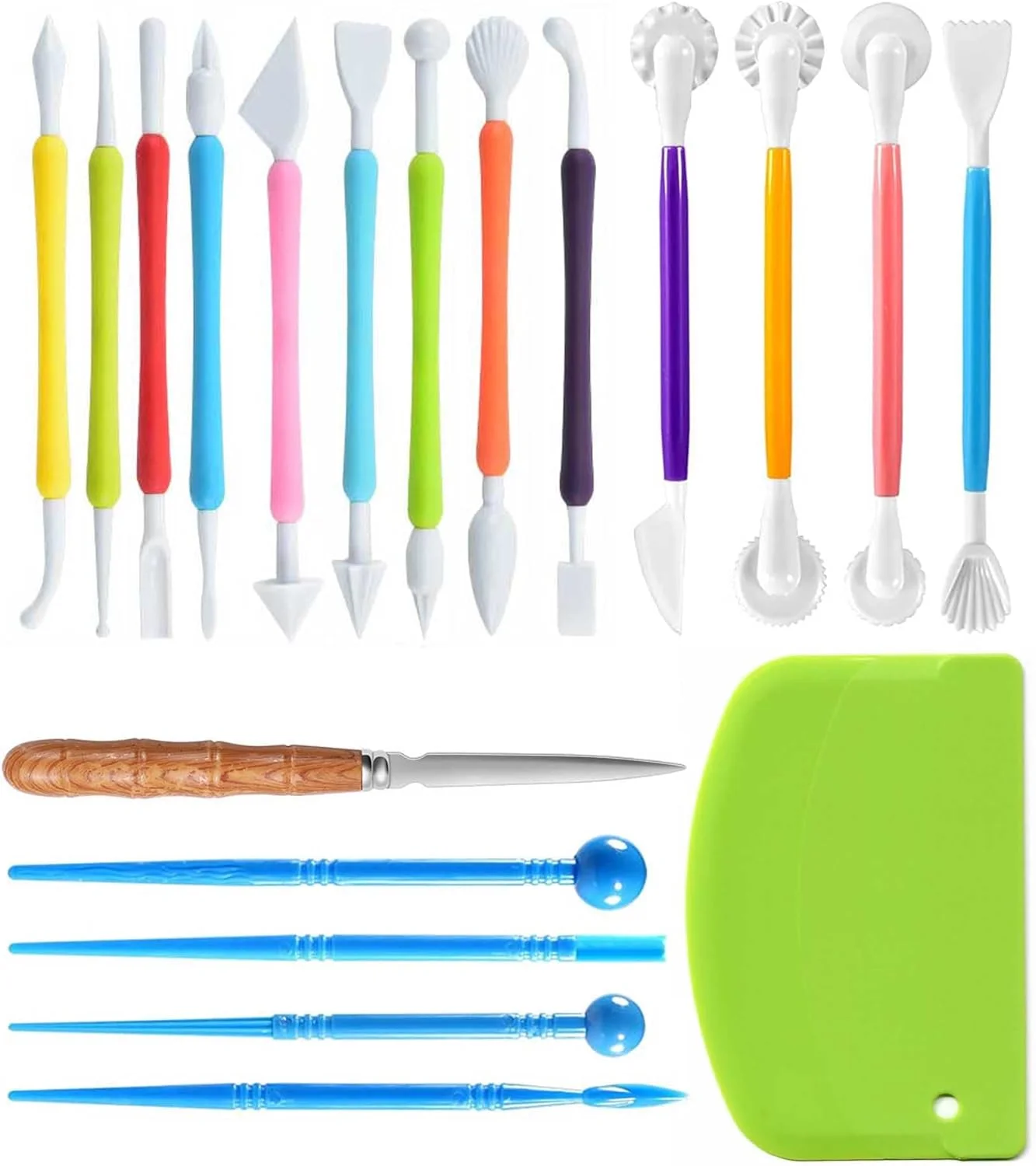 ابزار مجسمه سازی و فرم دهی خمیر هوا خشک Langqun، مناسب برای مدل سازی و نقش برجسته برای کودکان و بزرگسالان، ابزار خمیر پلیمری، کیت ابزار سفالگری 19 عددی