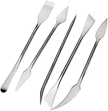 کیت ابزار مجسمه سازی و حکاکی دو طرفه استیل ضد زنگ برای موم و رس، کیت ابزار سفالگری، کیت حکاکی، قاشق های حکاکی - بسته 5 عددی