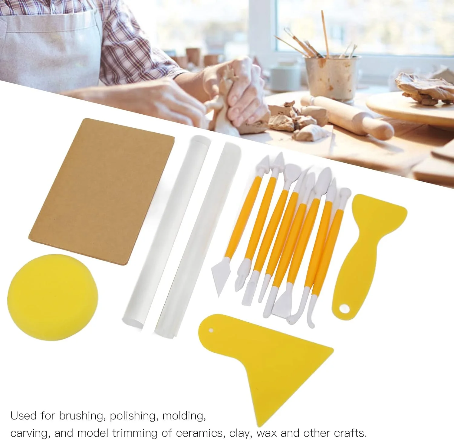ست 15 عددی ابزار مجسمه سازی خاک رس، مجموعه ابزار مدل سازی مجسمه سازی سفالی آکریلیک چند منظوره قابل حمل برای مجسمه سازی سفال