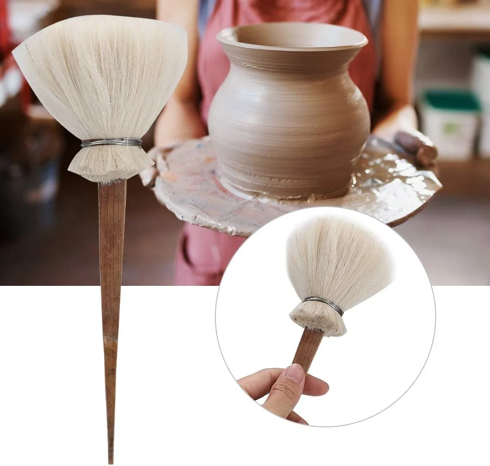 ابزار قلم موی سفالگری، قلم موی آبرسان سرامیک رسی DIY، قلم موی سفالگری پشمی + مواد برای مدل سازی (سر بزرگ متوسط)