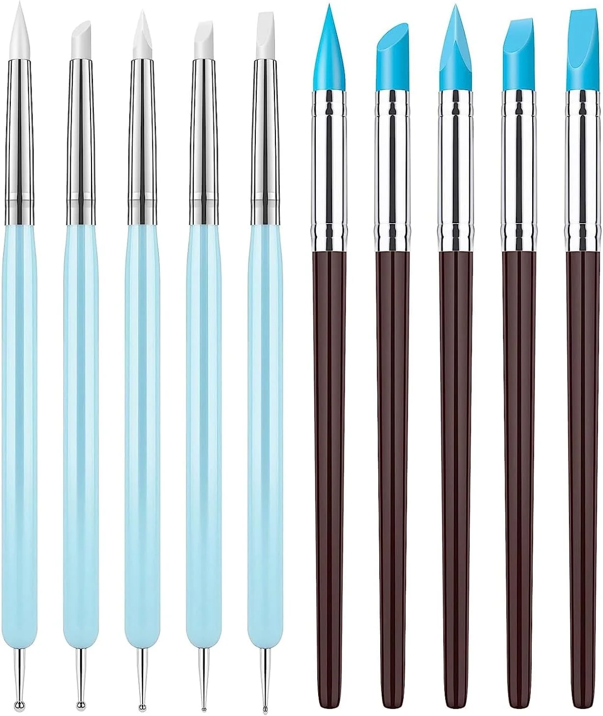 ست 10 عددی ابزار مجسمه سازی خمیر سیلیکونی، ست ابزار مدل سازی خمیر دو طرفه، قلم حکاکی خمیر با نوک لاستیکی نرم، قلم موی رنگ لاستیکی برای مجسمه سازی سفال سرامیکی، کاردستی فوندانت