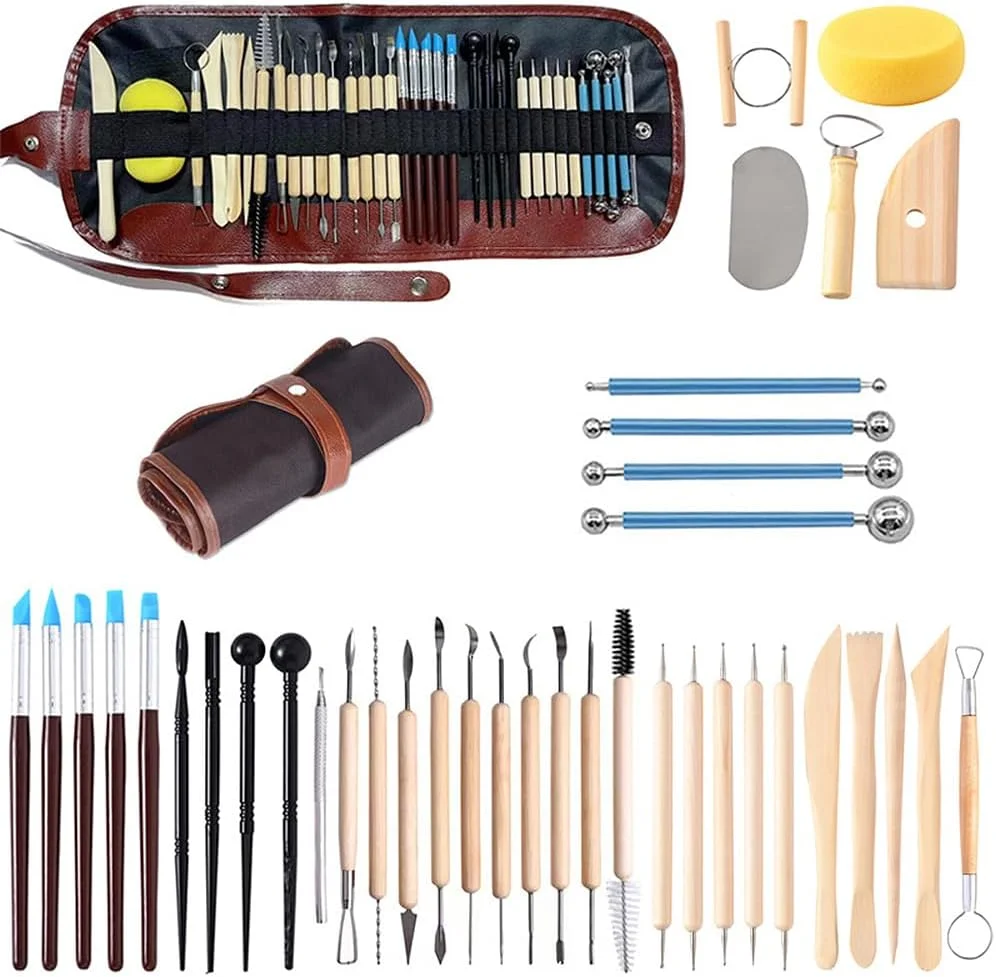 مجموعه ابزار مجسمه سازی سفالی Fawoonu، 40 تکه ابزار کاربردی حکاکی خاک رس سرامیکی برای سفالگری، نقطه گذاری، حکاکی، طراحی، قالب گیری، مدل سازی، شکل دهی برای کودکان، بزرگسالان، صنایع دستی هنری، کلاس های بعد از مدرسه