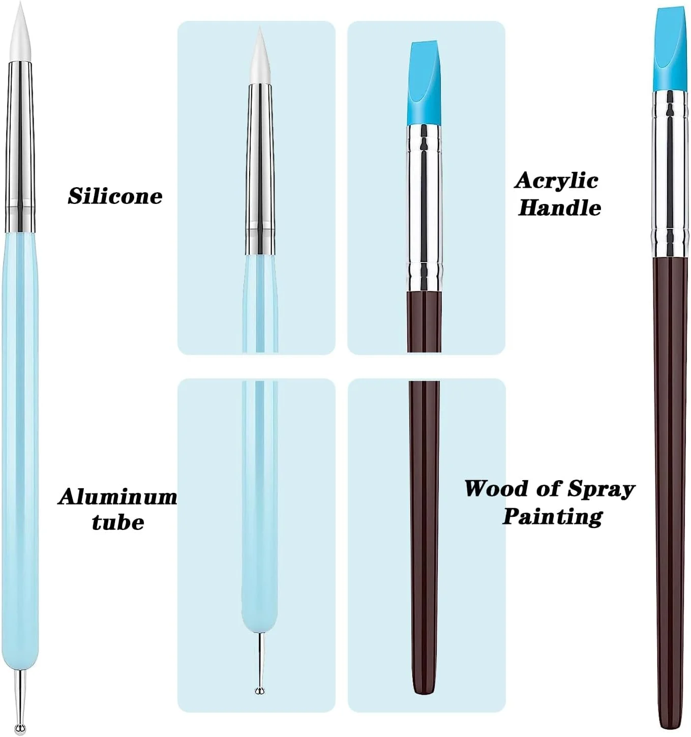 ست 10 عددی ابزار مجسمه سازی خمیر سیلیکونی، ست ابزار مدل سازی خمیر دو طرفه، قلم حکاکی خمیر با نوک لاستیکی نرم، قلم موی رنگ لاستیکی برای مجسمه سازی سفال سرامیکی، کاردستی فوندانت