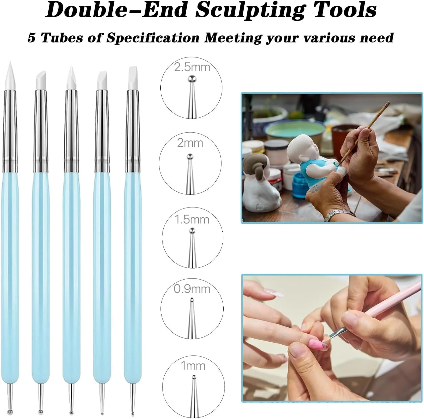 ست 10 عددی ابزار مجسمه سازی خمیر سیلیکونی، ست ابزار مدل سازی خمیر دو طرفه، قلم حکاکی خمیر با نوک لاستیکی نرم، قلم موی رنگ لاستیکی برای مجسمه سازی سفال سرامیکی، کاردستی فوندانت