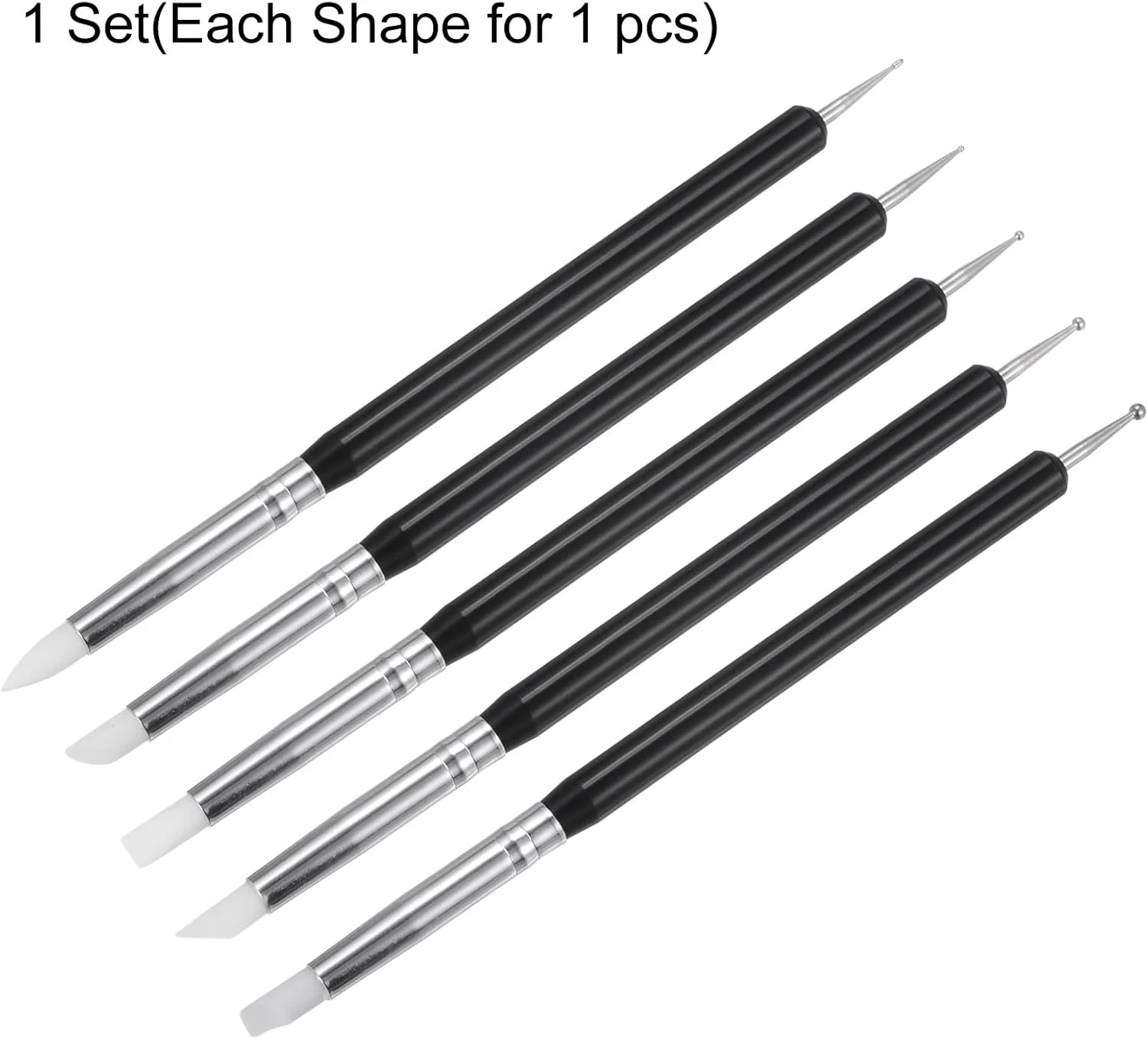 ابزار مجسمه سازی خمیر رسی سیلیکونی هرفینگتون 5 عددی، قلم های شکل دهنده سیلیکونی توپی فلزی با نوک لاستیکی دو طرفه، ابزار نقطه گذاری استایلوس مدل سازی برای مجسمه سازی صنایع دستی DIY، سفالگری، نقاشی، مشکی