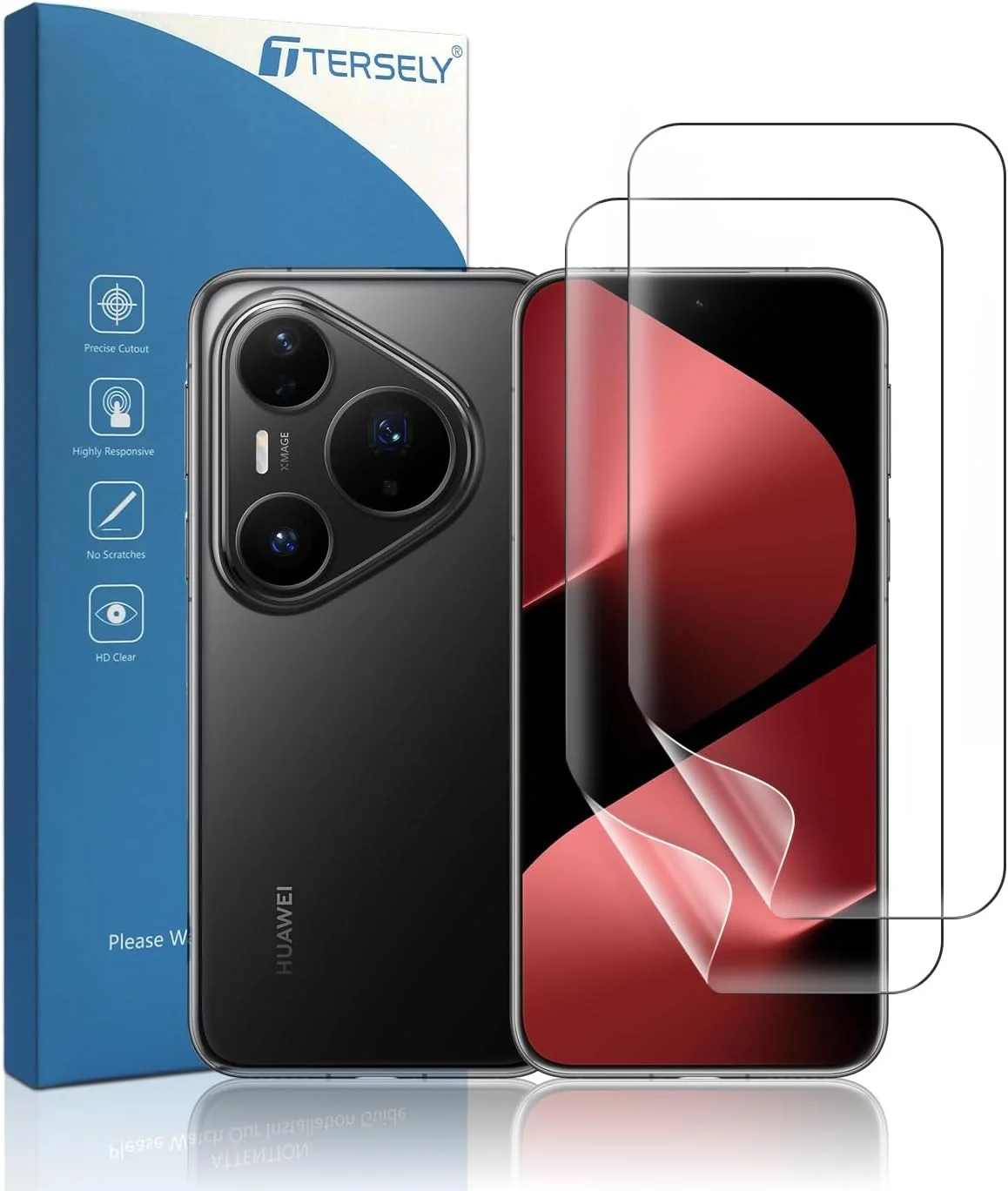 محافظ صفحه نمایش T Tersely [بسته 2 عددی] برای HUAWEI Pura 80 Pro/Pro+/Ultra، پوشش کامل هیدروژل Aqua HD شفاف ضد خش بدون حباب خود ترمیم شونده منحنی برای HUAWEI Pura 80 Pro/Pro+/Ultra