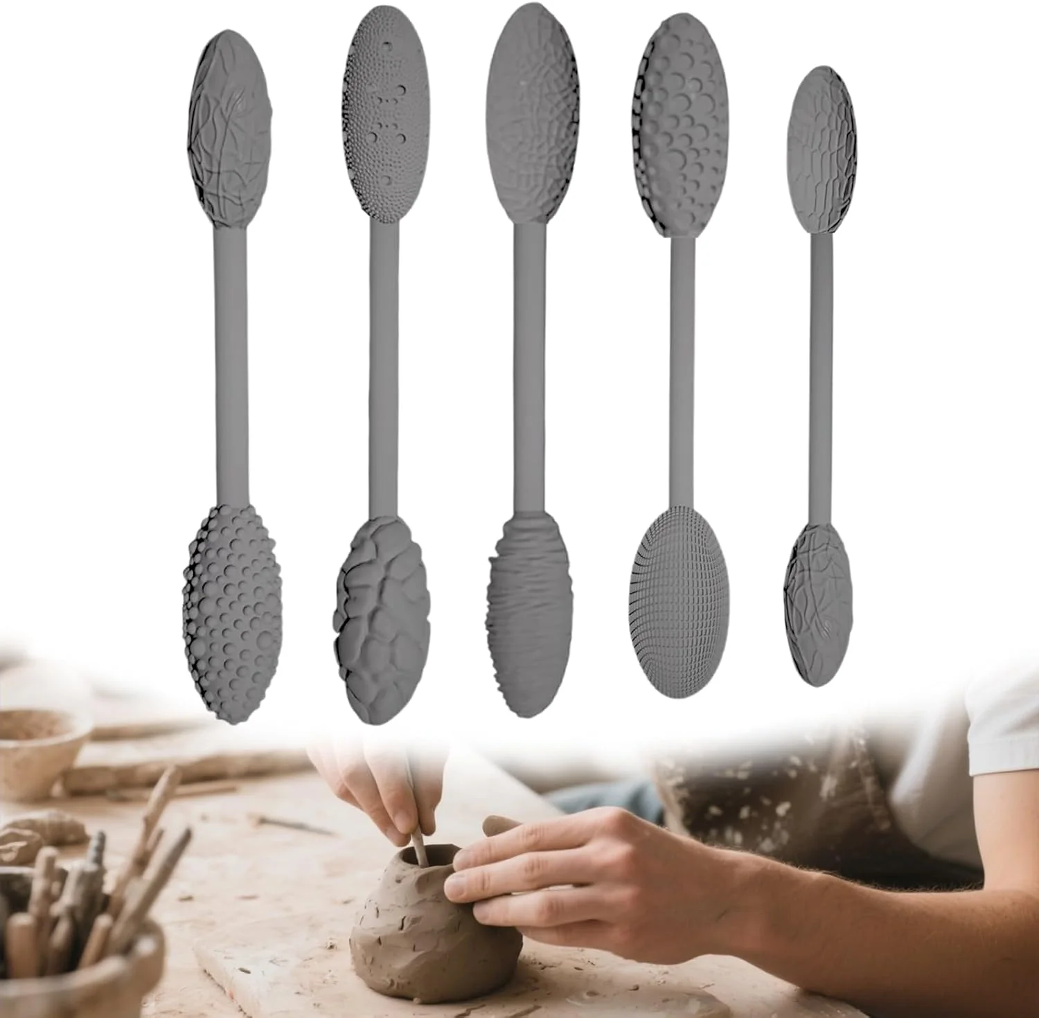 ست ابزار بافت 5 تکه ای برای پروژه های هنری (خاکستری)