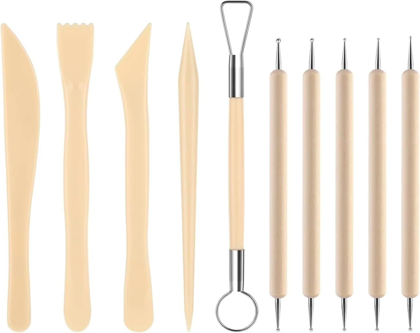 مجموعه 10 عددی ابزار مجسمه سازی خاک رس چوبی، ابزار سفالگری، لوازم هنری مجسمه سازی، ابزار حکاکی موم، ابزار سفالگری برای صنایع دستی هنری DIY