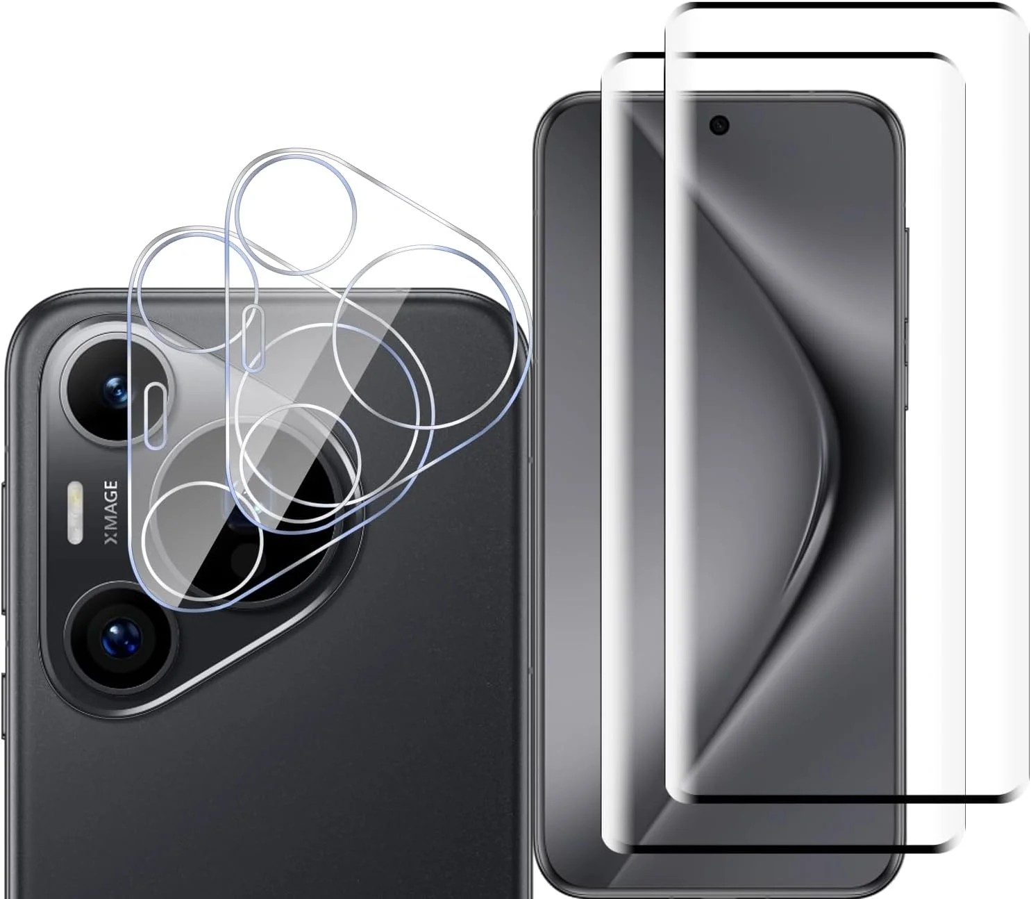 GMUJIAO [بسته 2+2 عددی] سازگار با Huawei Pura 70 Ultra، محافظ صفحه نمایش شیشه ای حرارت دیده و محافظ لنز دوربین، فیلم شیشه ای حرارت دیده HD تمام صفحه [ضد خرد شدن] - مشکی