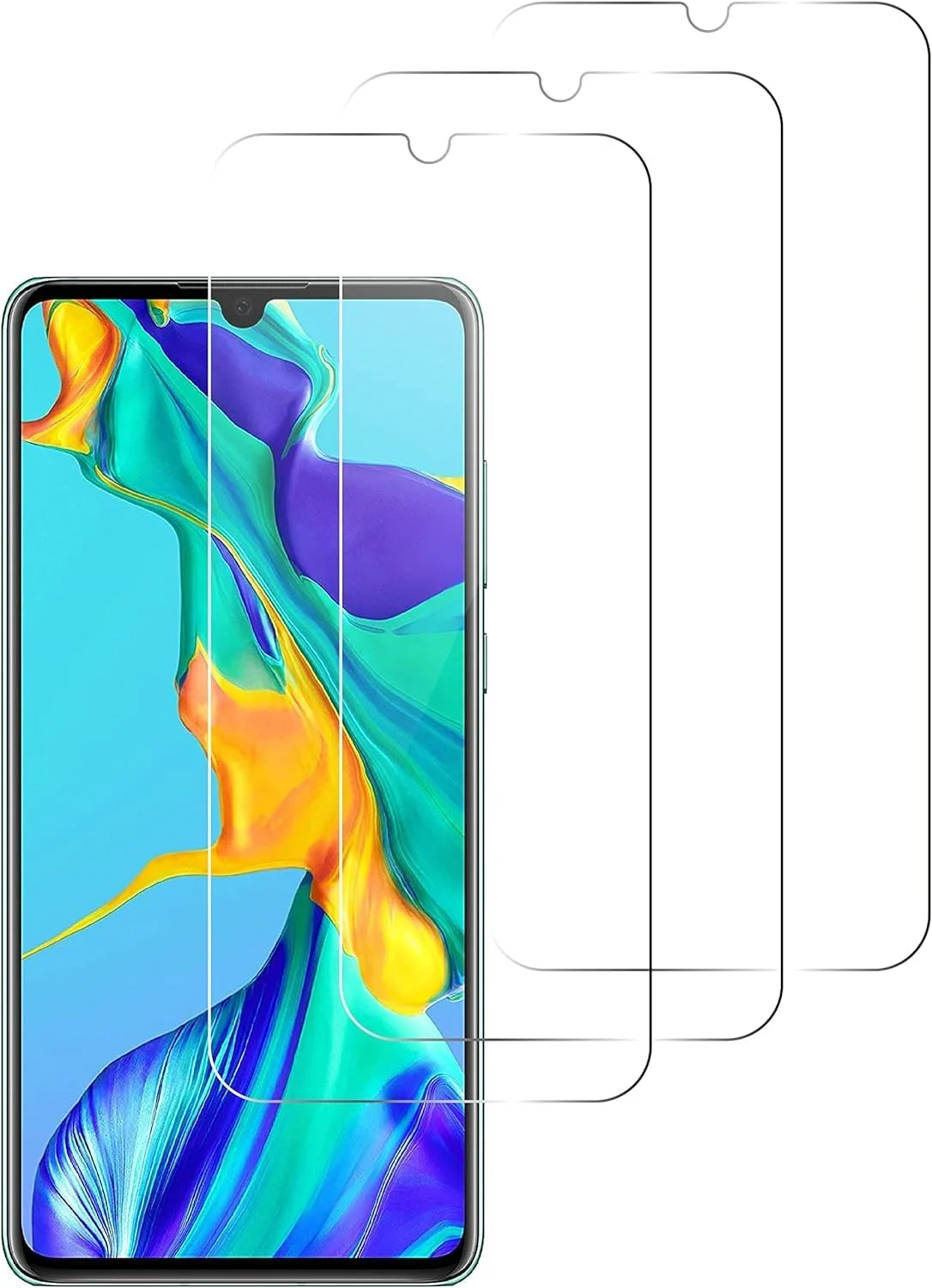 محافظ صفحه نمایش شیشه ای حرارت دیده Jinyunlai بسته 3 عددی برای Huawei P30 Lite، ضد خش، بدون حباب، فوق العاده مقاوم (HD Ultra Transparent) شیشه سختی 9H