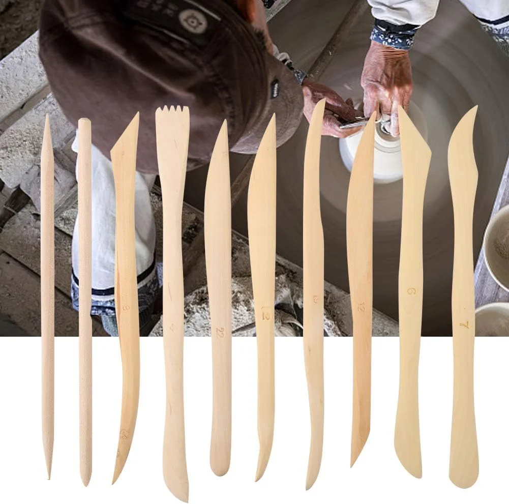 RIZGHWOY مجموعه 10 عددی ابزار حکاکی خاک رس چوبی، ست دست ساز برای پروژه بافت مجسمه سازی، خاک رس پلیمری با اشکال مختلف