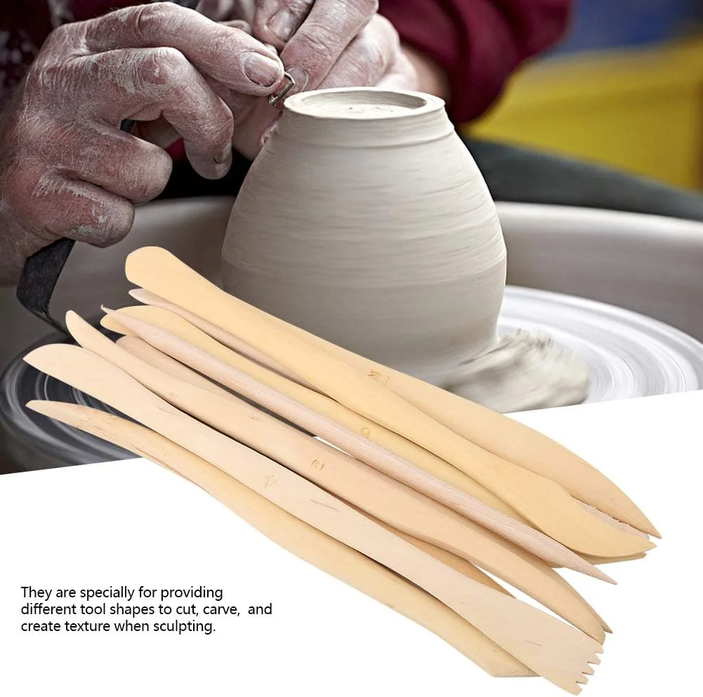 RIZGHWOY مجموعه 10 عددی ابزار حکاکی خاک رس چوبی، ست دست ساز برای پروژه بافت مجسمه سازی، خاک رس پلیمری با اشکال مختلف