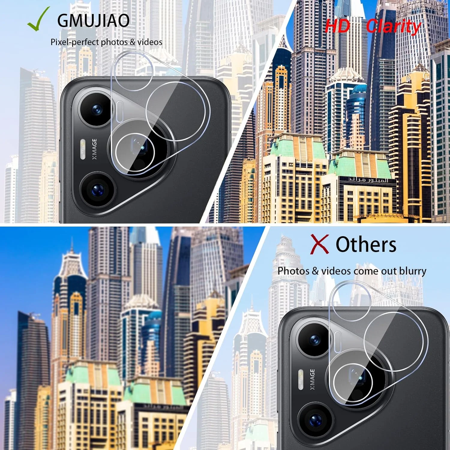 GMUJIAO [بسته 2+2 عددی] سازگار با Huawei Pura 70 Ultra، محافظ صفحه نمایش شیشه ای حرارت دیده و محافظ لنز دوربین، فیلم شیشه ای حرارت دیده HD تمام صفحه [ضد خرد شدن] - مشکی