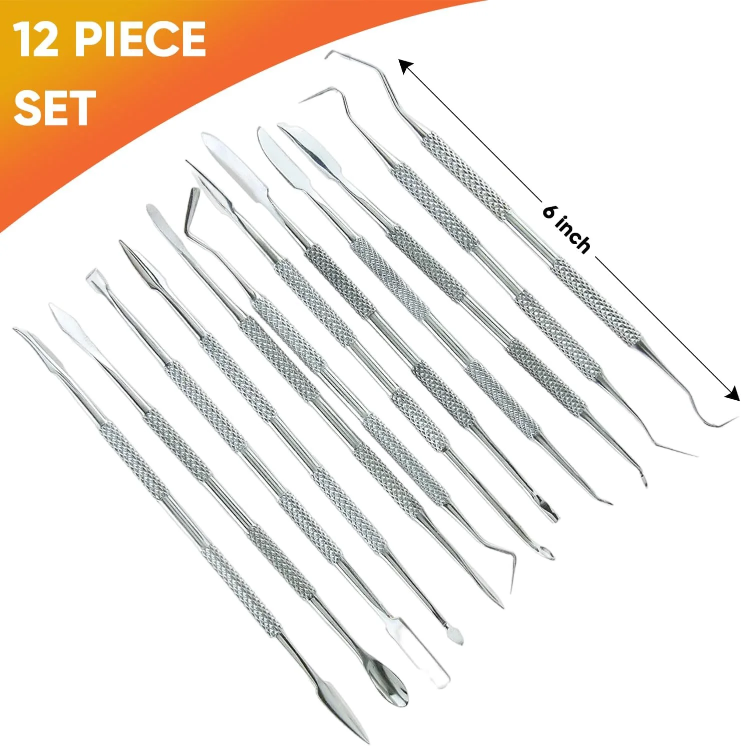 ست ابزار مجسمه سازی موم فولاد ضد زنگ COOPOPE، کاردک سفال پلیمری برای مدل سازی، مجسمه سازی و شکل دهی، مجموعه 12 عددی ست ابزار مجسمه سازی موم فولاد ضد زنگ COOPOPE، کاردک سفال پلیمری برای مدل سازی، مجسمه سازی و شکل دهی، مجموعه 12 عددی