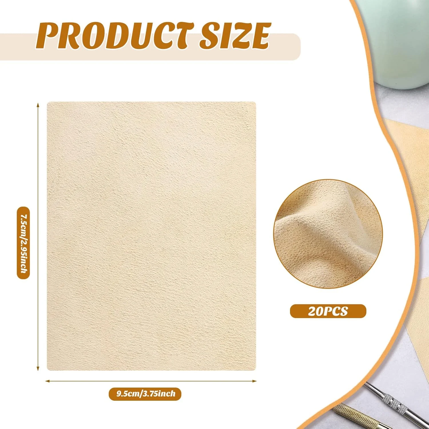 پوچن 20 تکه پارچه چرمی از پیش برش خورده برای صاف کردن لبه کوزه، پارچه نرم چرمی، کیت ابزار سفالگری، ابزار و لوازم سفال سرامیکی، ابزار پرداخت سرامیک