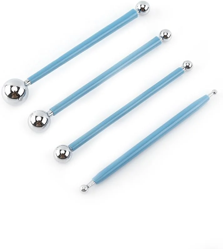 ست 4 عددی ابزار مجسمه سازی و شکل دهی خمیر فوندانت و سفال با نوک توپی استیل ضد زنگ