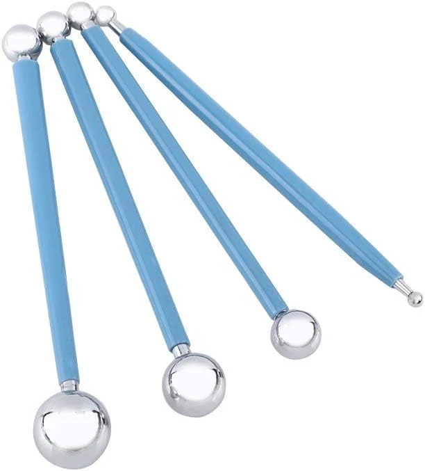 ست 4 عددی ابزار مجسمه سازی و شکل دهی خمیر فوندانت و سفال با نوک توپی استیل ضد زنگ