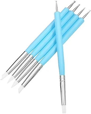 ست 5 عددی ابزار سفالگری نرم Zuoyou، ابزار مجسمه سازی دو سر سیلیکونی و استیل ضد زنگ، ابزار هنری شکل دهی پلیمر، آبی