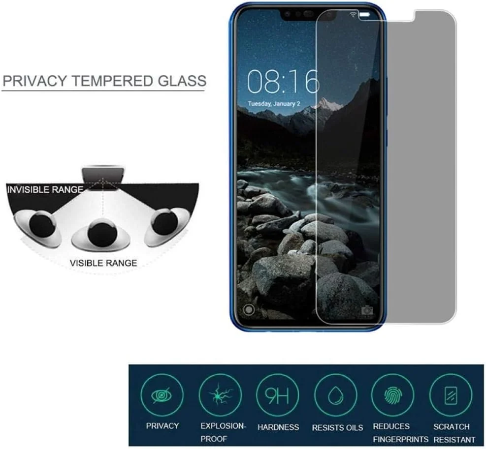 بسته 3 عددی محافظ صفحه نمایش شیشه ای حریم خصوصی ضد جاسوسی MIBQM برای گوشی های هوآوی نوا 5 5i 5pro 7 7pro 7se 8 8pro