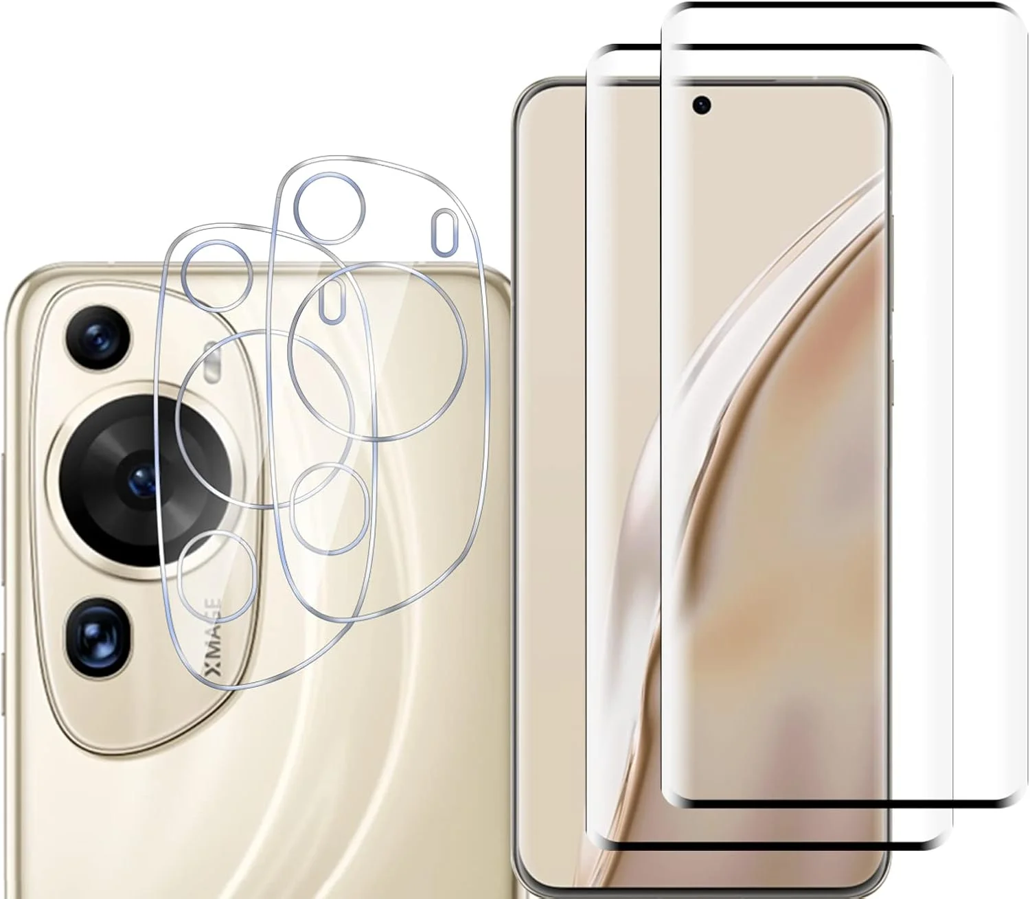 GMUJIAO بسته [2+2 عددی] سازگار با Huawei P60 Art، شامل محافظ صفحه نمایش شیشه ای و محافظ لنز دوربین، محافظ شیشه ای [بدون حباب] [شفافیت HD] - مشکی