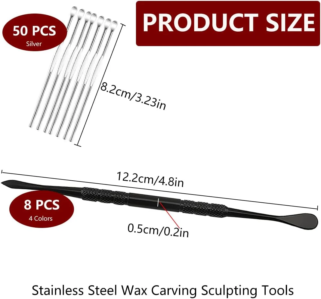 مجموعه 58 عددی ابزار مجسمه سازی و حکاکی موم از جنس استیل ضد زنگ TuNan، ابزار مدل سازی خمیر پلیمری در 2 سایز مختلف به همراه ست ابزار حکاکی قاشقی - 4 رنگ