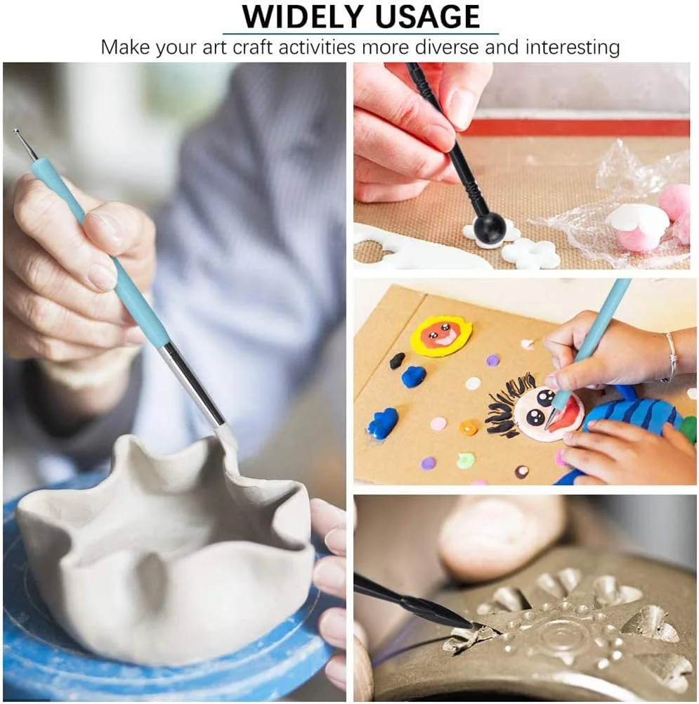 ابزار حکاکی XYJPCCCarving، مجموعه 15 عددی ابزار سفال پلیمری، مجموعه ابزار مدل‌سازی سفال، غلتک و ورق سفال برای مجسمه‌سازی، برجسته‌سازی، طراحی ناخن، تزئین کیک