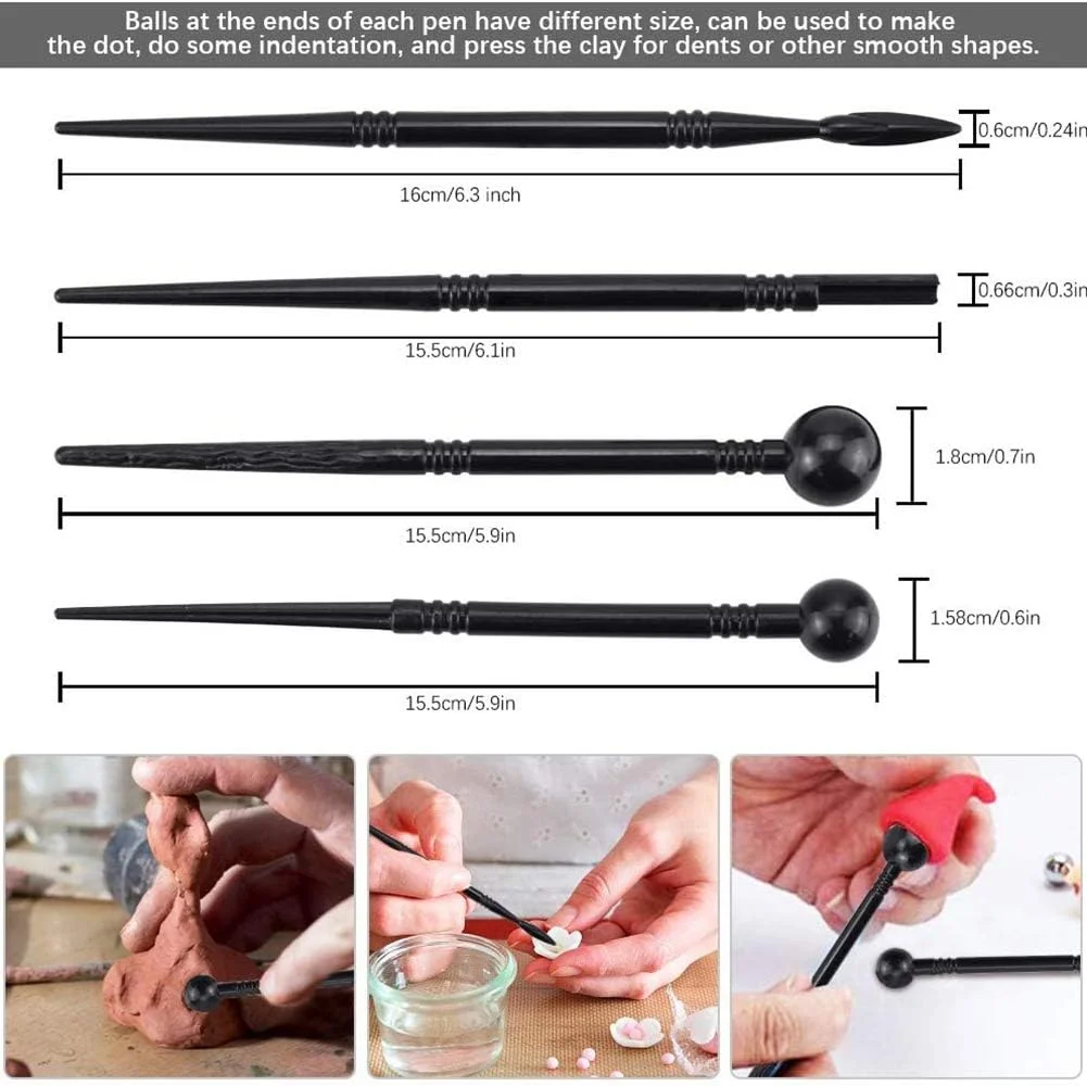 ابزار حکاکی XYJPCCCarving، مجموعه 15 عددی ابزار سفال پلیمری، مجموعه ابزار مدل‌سازی سفال، غلتک و ورق سفال برای مجسمه‌سازی، برجسته‌سازی، طراحی ناخن، تزئین کیک