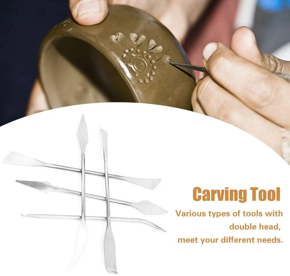 مجموعه 5 عددی ابزار مجسمه سازی خاک رس، کارورهای موم دو طرفه فولاد ضد زنگ، مجموعه ابزار مجسمه سازی و مدل سازی سفالگری برای هنر صنایع دستی DIY