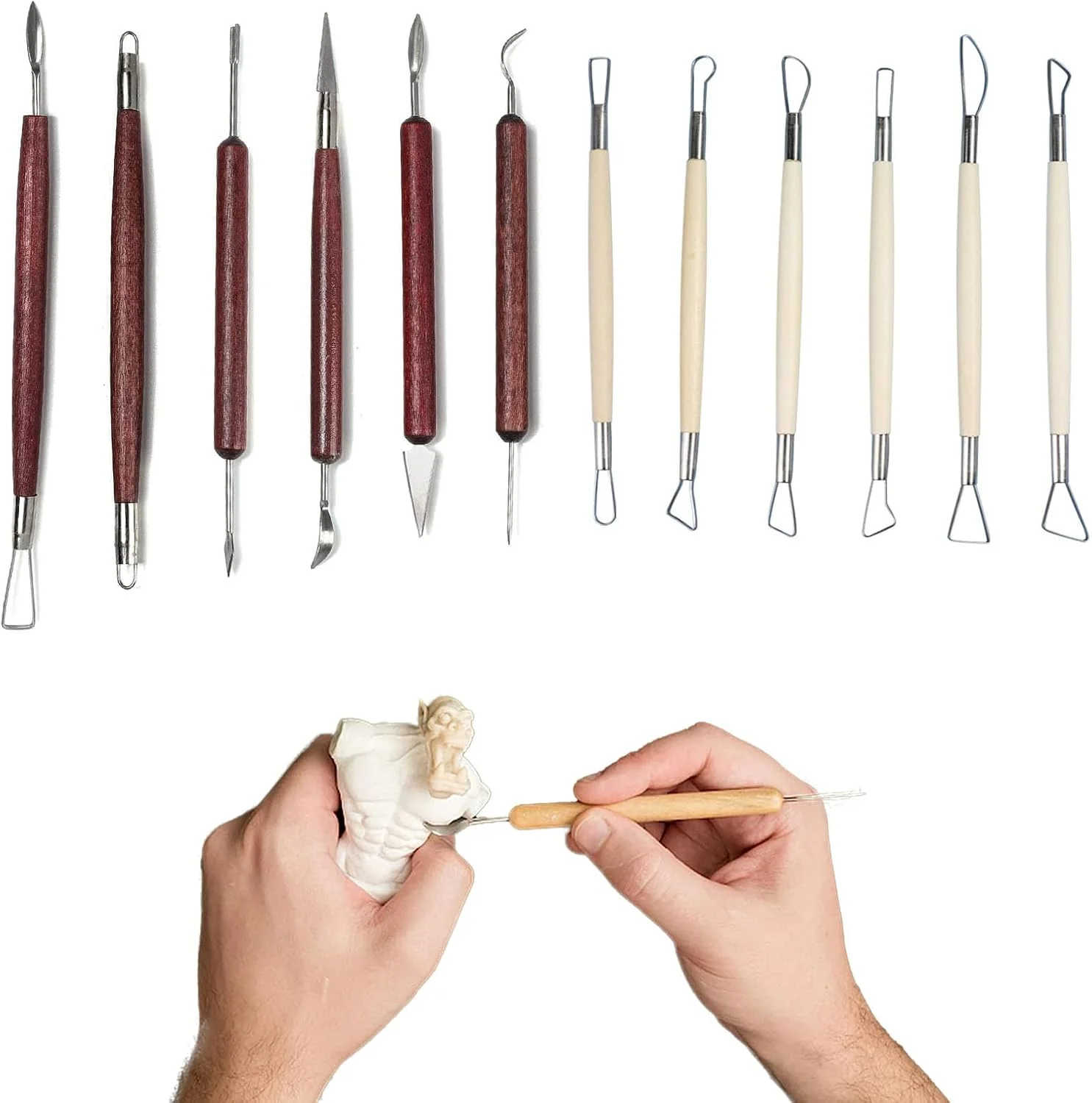 مجموعه 12 عددی ابزار مجسمه سازی GYTFOG، ابزارهای مدل سازی مجسمه سازی خاک رس، ابزارهای خشک کردن خاک رس برای حکاکی هنرهای دستی، ست ابزار خاک رس خشک شونده برای بزرگسالان، کودکان، سفالگری، پخت، ست حکاکی خاک رس DIY