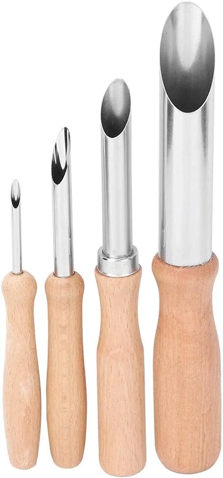 ست ۴ عددی برش دهنده های گرد خمیر رس استیل با دسته چوبی برای سوراخکاری و مجسمه سازی ابزارهای سفالگری