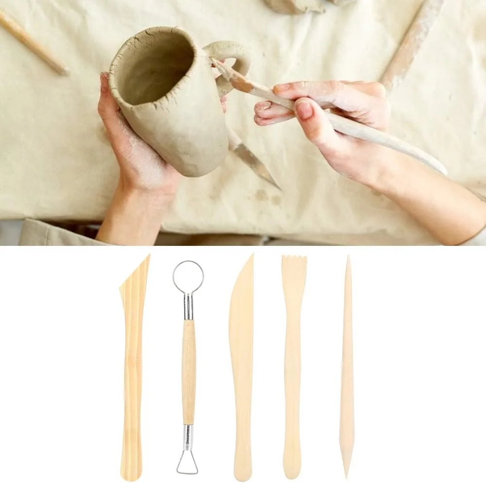 ابزار مجسمه سازی رسی مناسب، کیت ابزار رسی چوبی (رنگ چوب)