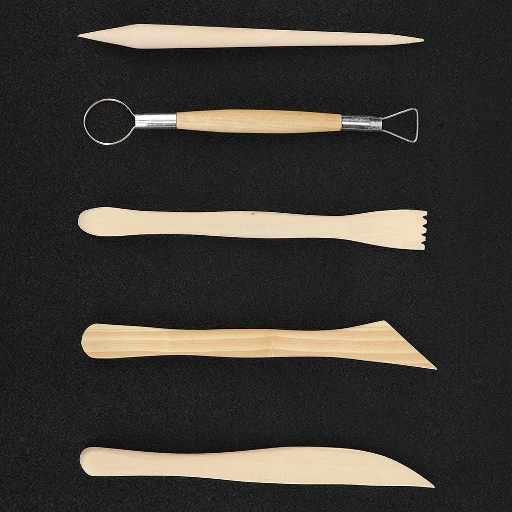 ابزار مجسمه سازی رسی مناسب، کیت ابزار رسی چوبی (رنگ چوب)