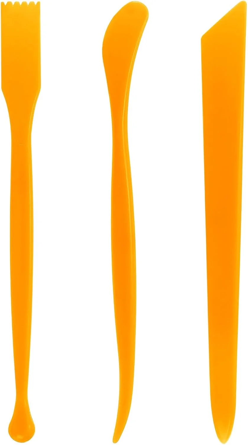 ست ابزار سفالگری پلاستیکی کوارکزمن 3 عددی، ست مدل سازی دو طرفه، ابزار مدل سازی خاک رس، حکاکی سرامیک برای شکل دادن، برش، تزئین، برجسته سازی، زرد