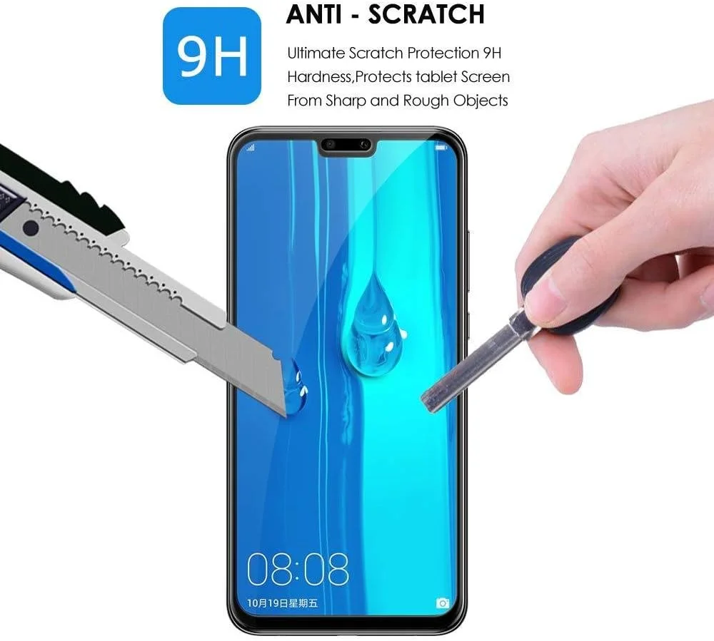 MIBQM [بسته 3 عددی] محافظ صفحه نمایش پوشش کامل 5D برای Huawei Y3 Y5 Y6 Y7 Prime Y9 Pro 2018، شیشه حرارت دیده، برای Huawei Y7 Y9 2019 شیشه چسب کامل برای Huawei Y9 2019
