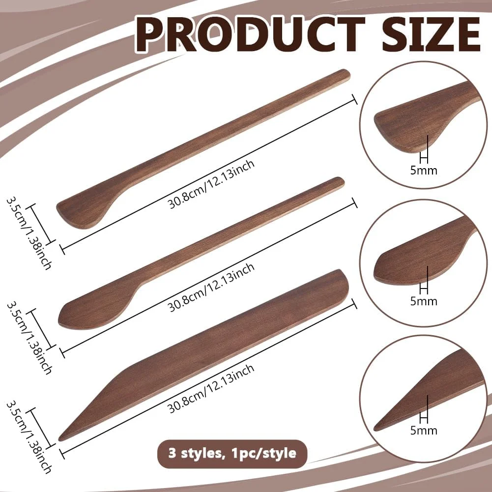 ابزار مدل‌سازی و حکاکی سفال چوبی BENECREAT، 3 عددی، ابزار مجسمه‌سازی سفال چوبی، ابزار مدل‌سازی خمیر سفال پلیمری برای لوازم حکاکی خمیر بازی صابون سرامیک