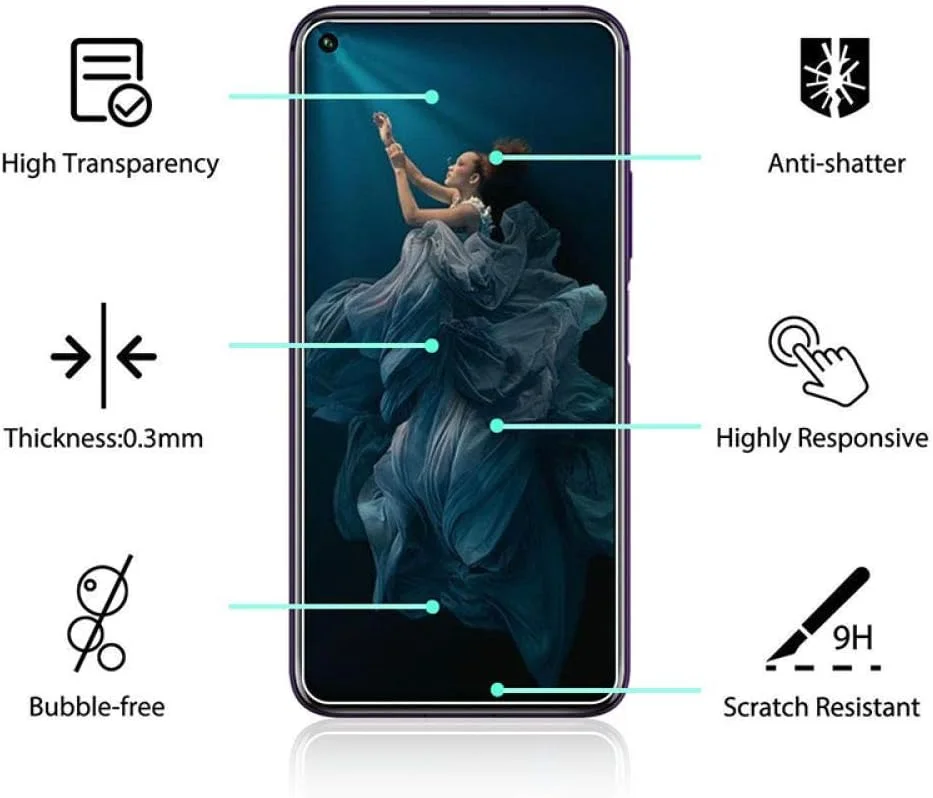 محافظ صفحه نمایش شیشه ای حرارت دیده MIBQM بسته 3 عددی برای گوشی های Huawei Honor 20 Pro 20 Lite 20s، محافظ صفحه نمایش شیشه ای برای Huawei Honor 20 Pro 20 Glass Honor 20S 6.15