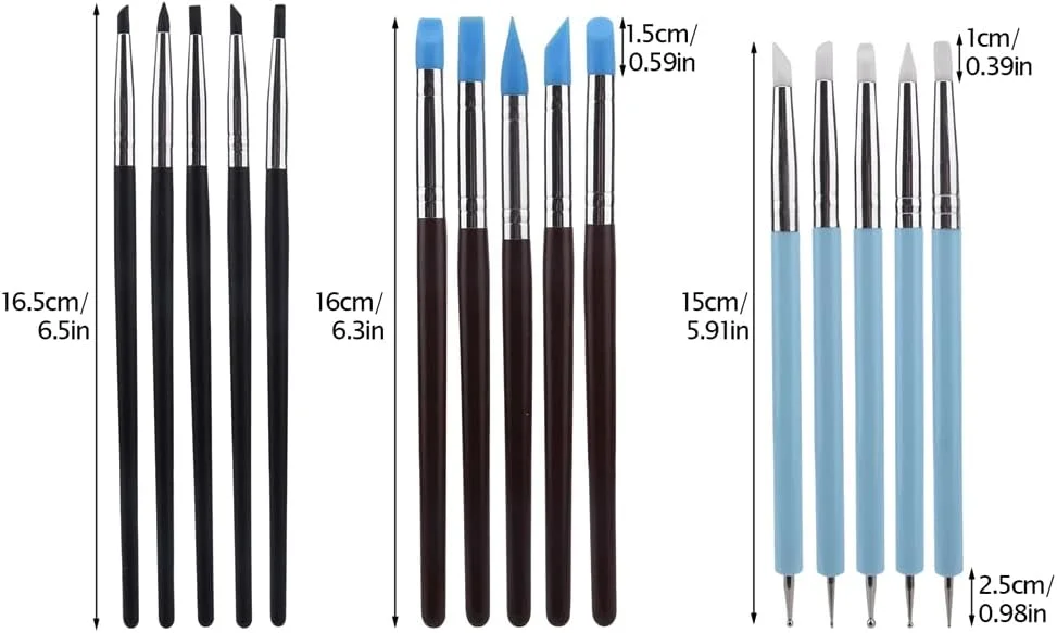 مجموعه ابزار مجسمه سازی глиняный Ganquer شامل 15 عدد، ابزار глиняный پلیمری، مجموعه ابزار глиняный مدل سازی، ابزار سرامیکی، ابزار نقطه گذاری برای مجسمه سازی سفال، تزئین فوندانت کیک، حکاکی هنری برجسته سازی هنر ناخن DIY