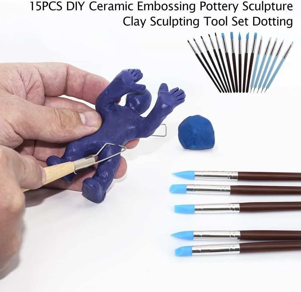 مجموعه ابزار مجسمه سازی глиняный Ganquer شامل 15 عدد، ابزار глиняный پلیمری، مجموعه ابزار глиняный مدل سازی، ابزار سرامیکی، ابزار نقطه گذاری برای مجسمه سازی سفال، تزئین فوندانت کیک، حکاکی هنری برجسته سازی هنر ناخن DIY