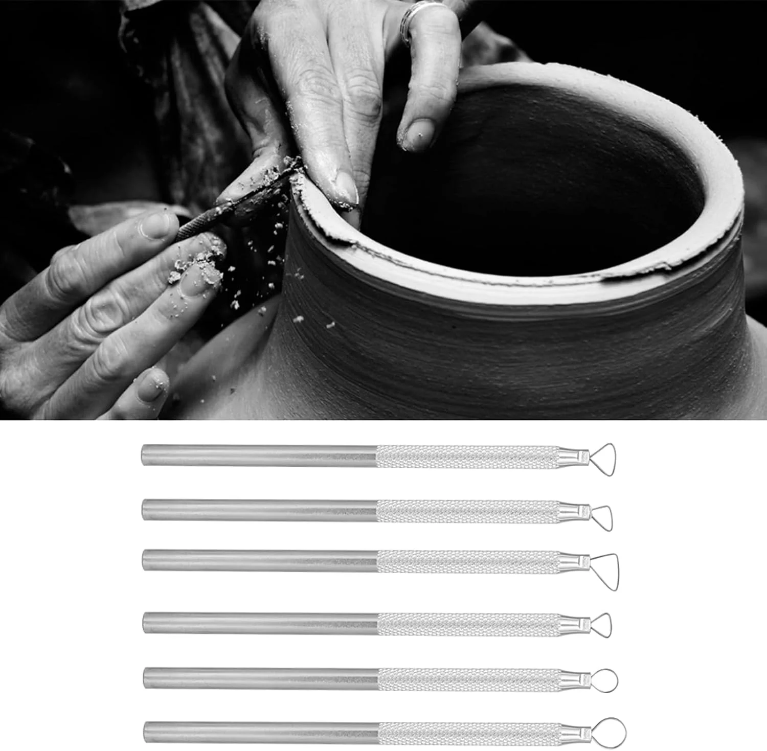 مجموعه 6 عددی ابزار مجسمه سازی NDNCZDHC، ابزار مدل سازی مجسمه سازی آلیاژ آلومینیوم، ابزار جزئیات سرامیکی برای لجن، خراش دادن خاک رس، برجسته سازی