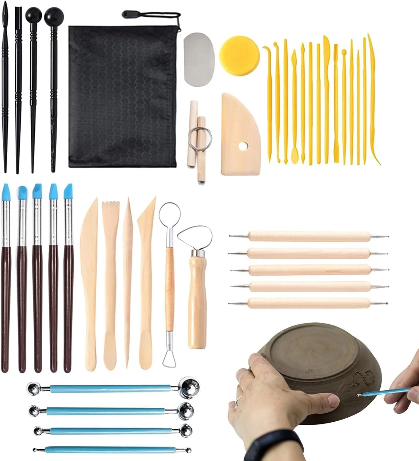 ابزارهای مجسمه سازی خاک رس - کیت سفالگری ابزارهای مدل سازی بزرگسالان | مجموعه حکاکی سرامیکی چند منظوره دستگاه مدل سازی خاک رس برای مجسمه سازان، علاقه مندان و دانشجویان