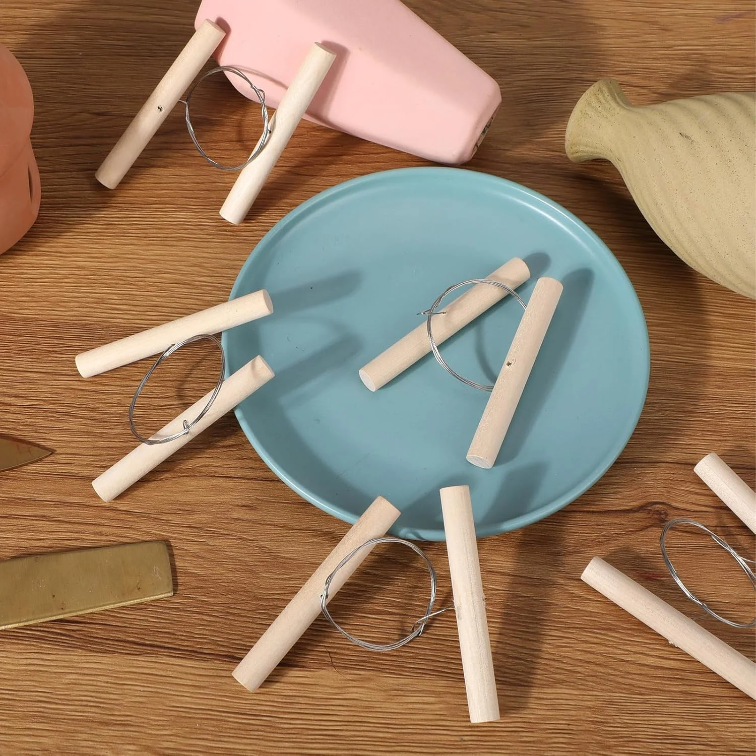 یالیکوپ 30 عدد سیم برش رس با دسته چوبی، استفاده آسان، ابزار برش سیم فولادی، ابزار سفالگری برای برش خمیر پنیر، ابزار سفالگری خط گلی برای مجسمه سازی هنر سرامیک