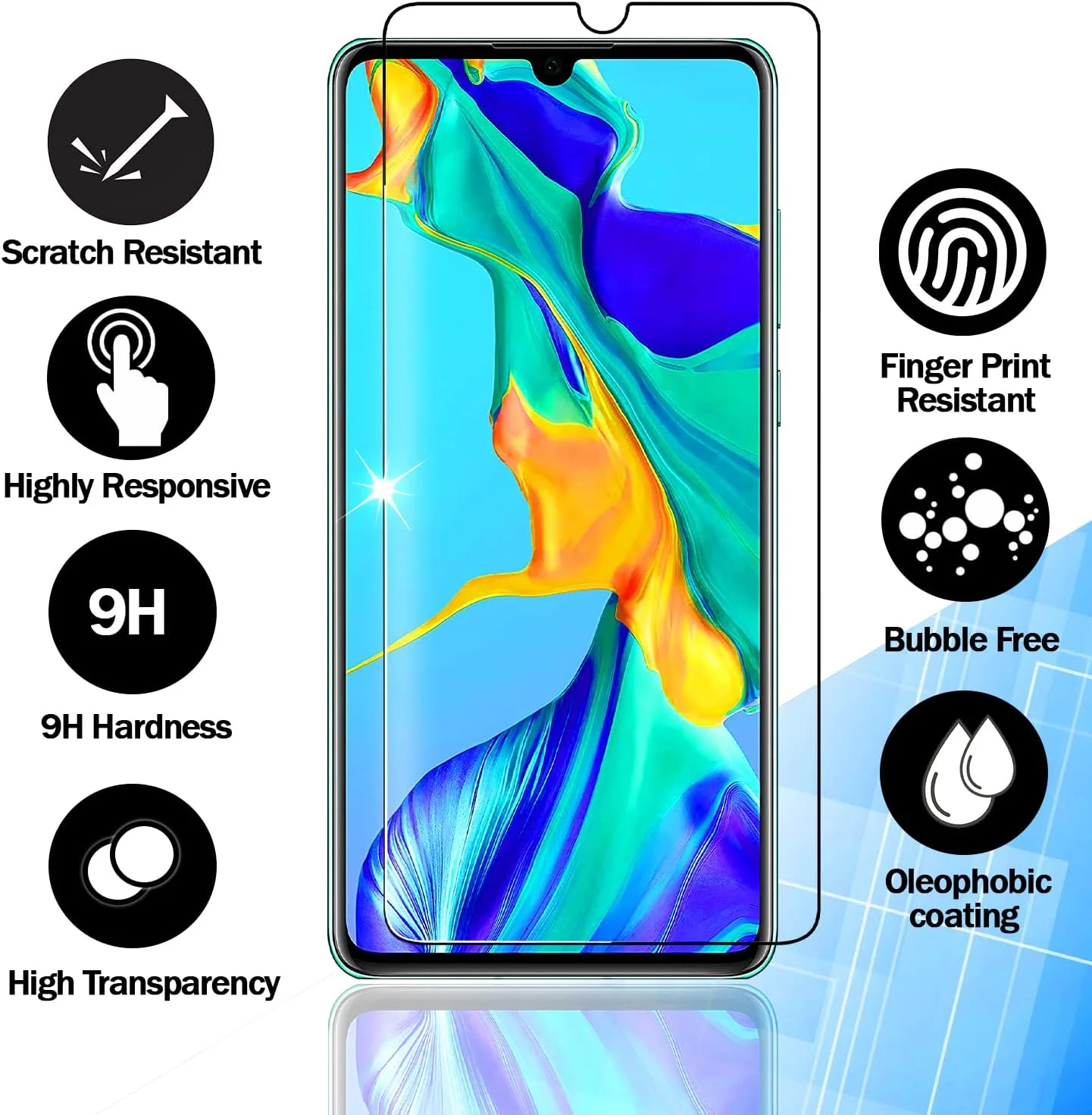 محافظ صفحه نمایش شیشه ای حرارت دیده [3 عدد] آر کی آی ان سی Huawei P Smart 2019 و Honor 10 Lite، سختی 9H، ضخامت 0.33 میلی متر [ضد خش] [ضد شکستن] [بدون حباب]